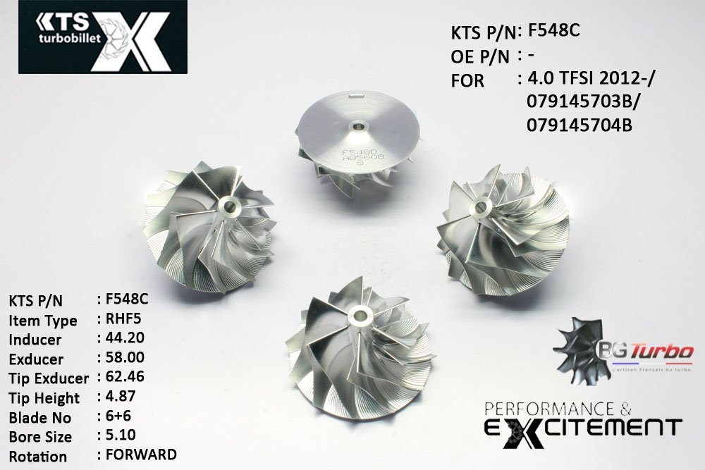 Turbo ROUE FORGÉE MFS PERFORMANCE - 6+6 PALES - INDUCER : 44,2 - EXDUCER : 58 - TYPE : RHF5ANGLE : 55° - ROTATION : Forward - SUPER BACK : 1,53 - BORE SIZE : 5,1
